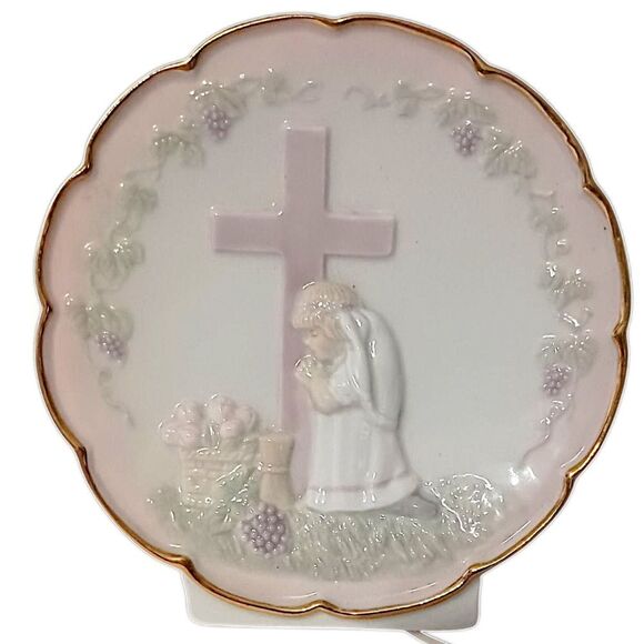 Praying Girl Porcelain Night Light Lamp Boudoir Bedside Religious Cross Vintage. - Picture 3 of 15